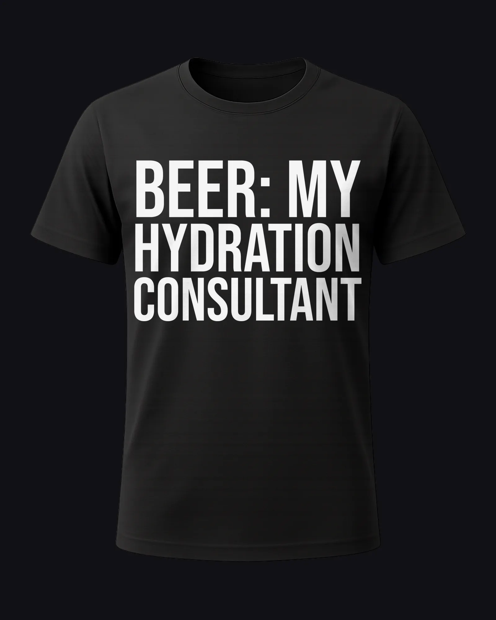 Beer: my hydration consultant on a black tee