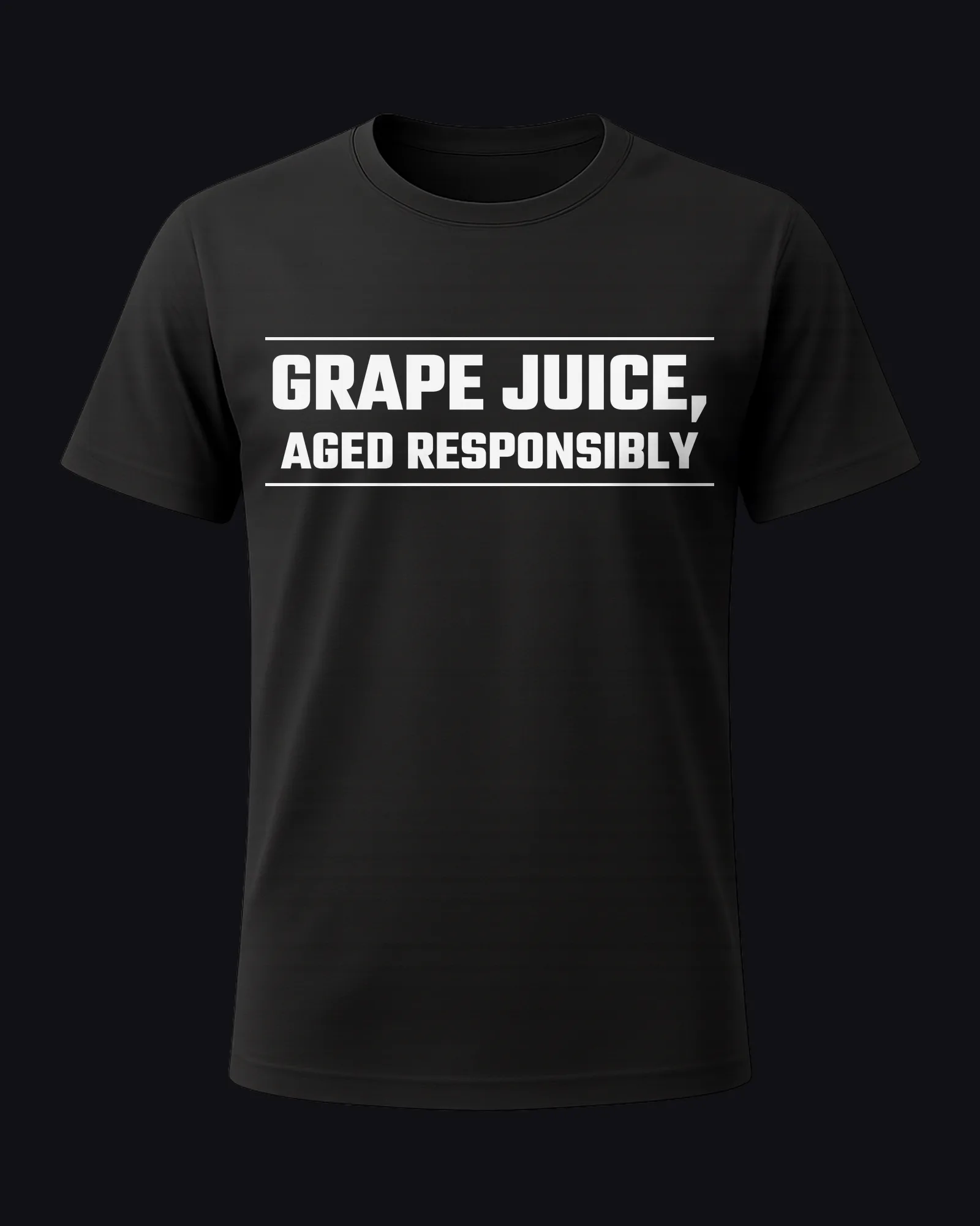 Grape juice, aged responsibly on a black tee